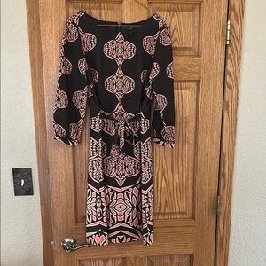 NWOT Ann Taylor Brown and Pink Sheath Dress with Bishop Sleeves